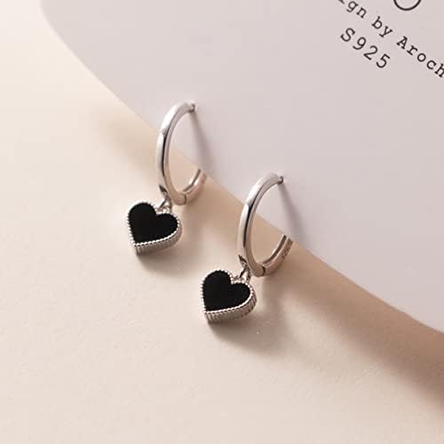 SLUYNZ 925 Sterling Silver Black Heart Hoop Earrings for Women Teen Girls Hoop Earrings Heart Drop