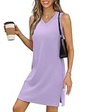 BKRIVE V-Neck Summer Casual Beach Mini Dress for Women 2025 Vacation Women's Sleeveless Sundress with Split Lilac