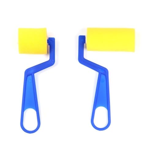 Tidevib Juego de 2 pinceles de rodillo de esponja para pintura de espuma, herramienta de manualidades para niños, color amarillo y azul
