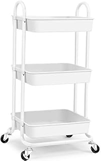 KINGRACK Storage Trolley Cart, 3 Tier Rolling Cart, Multi-Purpose Storage Organiser, Organizer Trolley with Handles, Utility Cart with Lock Wheels, Serving Trolley for Home, Office, Kitchen, Bathroom