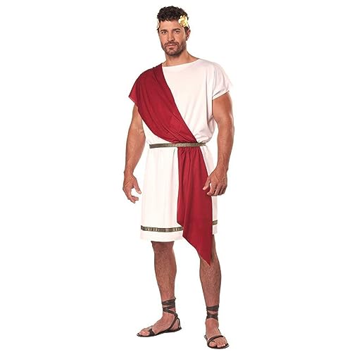 pvucpot Costume de néro, coiffe et toga pour adulte, avec châle, déguisement, empereur romain, dieu grec, carnaval, fête à thème