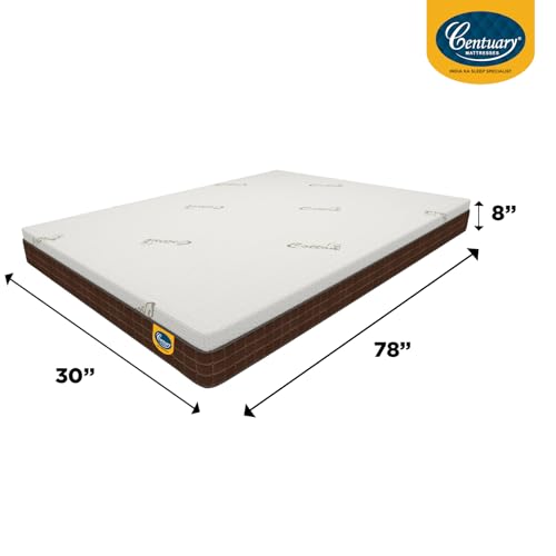 Image of Centuary Mattresses 100% Natura Latex 8-Inch Single Size,10 Years Warranty,Medium Firm with Copper Gel Foam & Rubberised Coir Mattress (78x30x8)