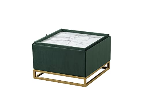 Iconic Home Adeline Storage Ottoman Velvet Upholstered Tufted Seat Gold Tone Metal Base With Discrete Interior Compartment, Modern Contemporary, Green #TOP5