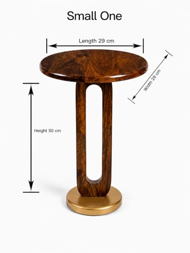Image of REDWOOD Sheesham Wood End Table Set of 2 | Round Side Table for Living Room, Bedroom & Sofa Side | Space Saving Stackable Accent Coffee Table | Modern Wooden Furniture | Brown & Golden