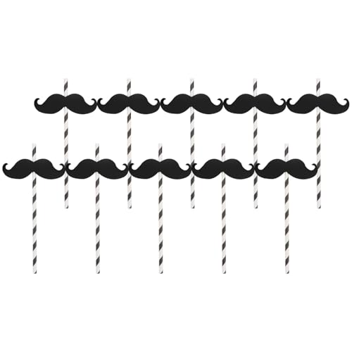 20 pitillos de papel negro con bigote para fiesta miniatura 1
