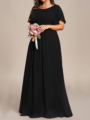 Ever-Pretty Plus Women's Summer Round Neck A Line Pleated Chiffon Short Sleeves Plus Size Formal Gowns Bridesmaid Dresses3