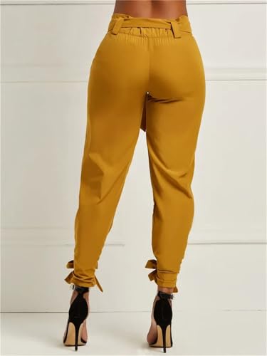 Women's High Waist Pencil Pants with Bowknot Belt Casual Comfortable Non-Stretch Wide Leg Pants 7