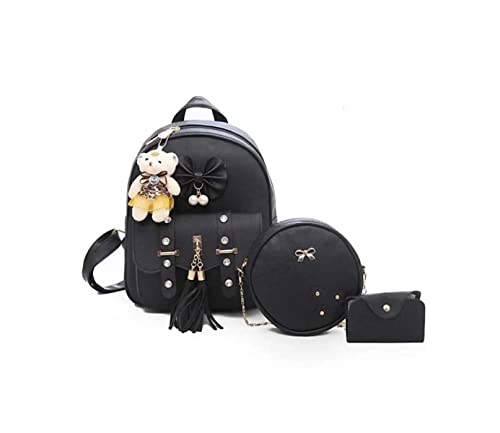 Smart Choice 3-PCS Fashion Cute Stylish Leather Backpack & Sling Bag Set for Women, School & College Girls (Free Mask)