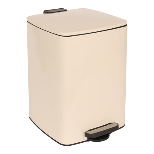 Harbour Housewares 20L Square Stainless Steel Pedal Bin Beige Soft Close Kitchen Trash Can with Foot Pedal Removable Inner Bucket Hands Free Rubbish Bin for Home Office Utility Room