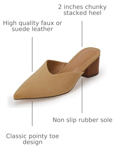 Image of Coutgo Womens Pointed Toe V Cut Mules Chunky Block Heels Slip On Clogs Fashion Office Slides Shoes