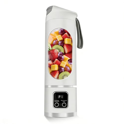 Portable Personal Electric Blender，500ML Portable Shakes and Smoothies Blender，12 Blades USB Rechargeable Small Blenders、Mixing、Compact、Convenient and Versatile(White)