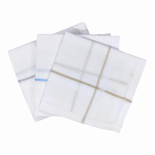 Image of Premium 100% Cotton Handkerchiefs for Men, 48 x 48 cm, Large Size Rumal Napkins, White & Multicolor Stripes