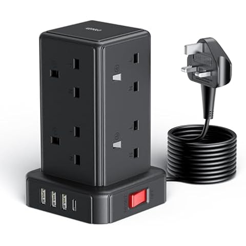 Kemelo 8 Way Tower Extension Lead with USB Cover
