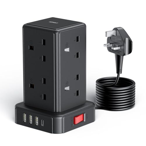 Kemelo Extension Lead Tower with 8 Multi Plug & 4 USB Ports
