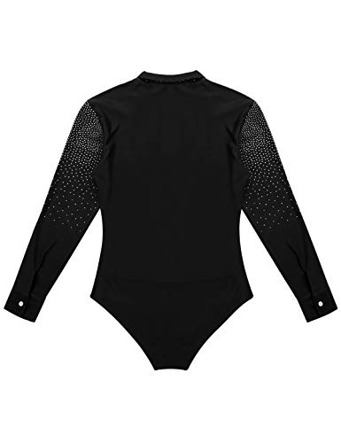 MSemis Maillot Baile Latino para Hombres Mono Manga Larga de Gimnasia Ritmica Traje de Danza Hombre Body Elástico de Patinaje Artistico A Negro X-Large