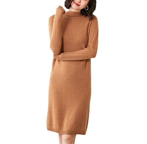 Robe pull hiver femme en cachemire orange foncé taille M à col rond