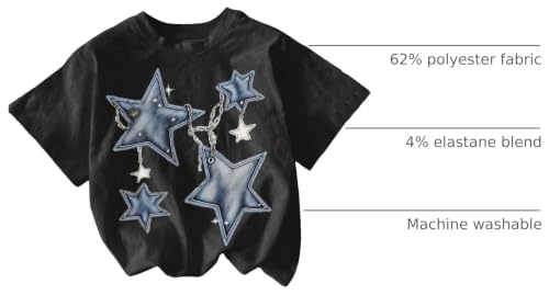 Image of RoseSeek Girl's Geometric Star Graphic Tee Tops Casual Summer Short Sleeve Crew Neck T Shirt