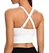 ANGOOL Sport BH Damen Starker Halt Push Up Einstellbarer Schultergurt Sport Bustier Damen Gepolstert Nahtlose Bienenwabe Sports Bras Ohne Bügel Joggen Yoga Fitness, Weiß, M