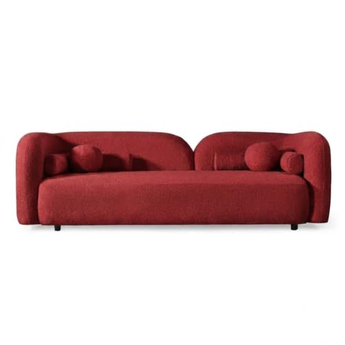 Image of CRAFTCITY Curved 3 Seater Cloud Sofa Upholstered 3 Seater Sofa for Living Room Bedroom Home Office Meeting Room Velvet Fabric Sofa (Red)