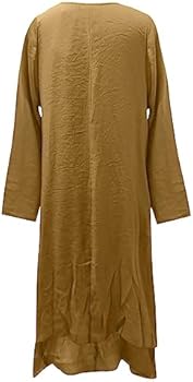 BOTCAM Kaftan voor dames, katoen, linnen, effen, boho, grote maten, met zakken, losse lange mouwen, V-hals, plooien, lange linnen jurk, lagen, maxi- jurk, vrijetijdsjurk, casual, oversized zomerjurk