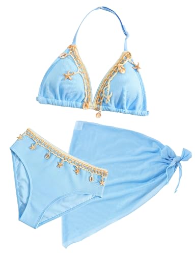 Bikini 3 pièces côtelé maillot de bain triangle fille jupe plage 8-12 ans