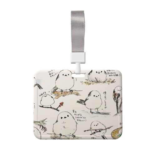 Idカードホルダー シマエナガ かわいい 鳥 雪 名札ケース ネームホルダー Icカードケース パスケース カードホルダー バッジホルダー 名刺入れ 定期入れ 横型 首掛け ストラップ付き 薄型 男女兼用