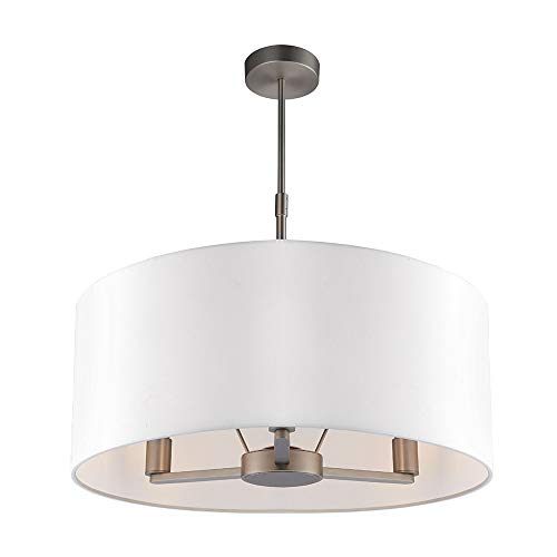 National Lighting Gareth Modern Matt Nickel Multi Arm 3 Way Pendant Ceiling Light and White Fabric Shade