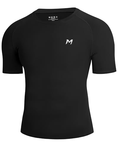 Moozava Compression Shirt Men Short Sleeve, Workout Athletic T-Shirt Quick Dry Base Layer Sports Tops for Gym Running Black L