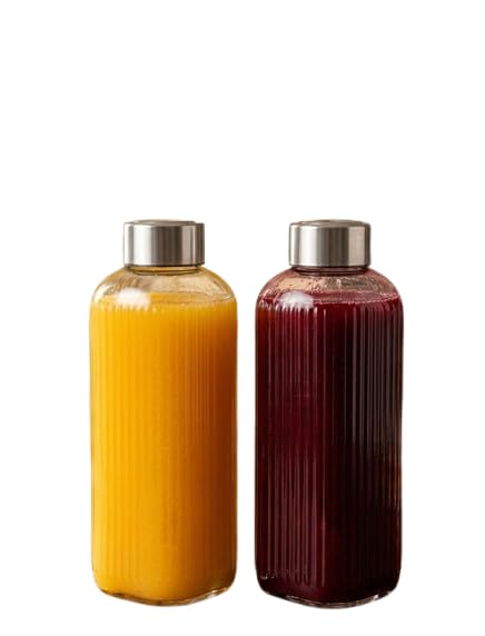 Image of CROCO JAR Wide Mouth Glass Water Bottle with Leak-Proof Airtight Double Layer Stainless Steel Lid for Water, Smoothie, Juices (750 ML Strip Set of 2)