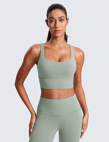 Image of CRZ YOGA Naked Feeling Longline Sports Bras | Medium Support, Removable Pads, Yoga, Sleek, Strappy Back, Scoop Neck, for Women