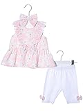 Serkon 0085 Baby Mädchen Set, Kleid, Leggings und Stirnband mit Blumenmuster Sommer Outfit (9-12 Monate, Coral)