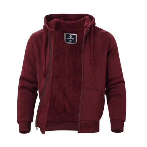 Image of LeeHanTon Sherpa Lined Hoodies for Men Heavyweight Full Zip Up Sweatshirt Thick Fleece Winter Warm Work Jackets Plus Size