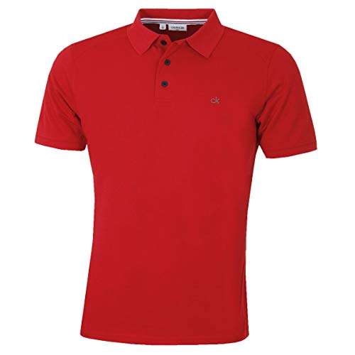 Calvin Klein Hommes Campus 3 Bouton léger côtelée col Polo - Rouge - XL Calvin Klein Hommes Campus 3 Bouton léger côtelée col Polo - Rouge - XL