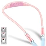 Vekkia Rechargeable LED Neck Reading Light, Book Lights for Reading in Bed, 3 Brightness Levels, Flexible Soft Silicone Arms Comfortable Wear, Long Lasting, Perfect for Craft & Knitting, Pink