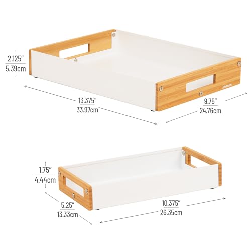Mind Reader Metal and Wood Tiered Desktop Organizer Trays with Cutout Handles, Stackable Office Storage, Office, Entryway, Coffee Station and Home Organization, Metal and Wood, Set of 2, White - Thumbnail 3