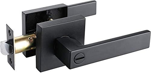 Brotima 1 Pack Privacy Door Lever with Lock, Heavy Duty Door Handle Lever with Modern Contemporary Square Design for Bedroom or Bathroom Door, Keyless Locking Reversible Door Handles in Matte Black