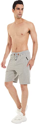 Qpngrp Mens Shorts Casual Drawstring Zipper Pockets Elastic Waist Lightgray 34 #TOP5