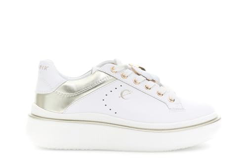Baskets blanches en cuir tendance pour femme CAFèNOIR tennis de couleur à lacets