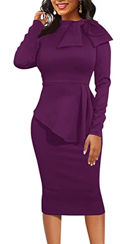 Image of Women's Fashion Peplum Bodycon Dresses Short Sleeve Bow Club Ruffle Pencil Party Dress