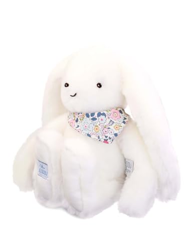 DOUDOU ET COMPAGNIE - Lapin Fleurette Blanc 35 cm – Peluche Ultra Douce pour Bébé avec Foulard Fleuri – Grand Doudou Mixte dès la Naissance – Cadeau...