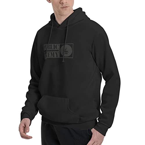 Public Music and Enemy Loose and Comfortable Men's Long-Sleeved Polyester Fleece Hoodie Sports Pullover Black3