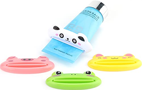 pasow cartoon animal plastic frog cat panda pig shaped toothpaste cream squeezers - pack of 4 mix designs