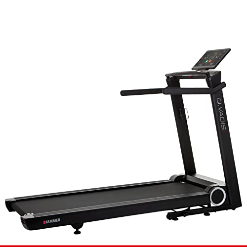 HAMMER Cinta de correr Q. Vadis 10.0, 90% premontada, función plegable vertical, pantalla táctil TFT a color de 15,6 pulgadas, control de aplicaciones, mapa de cine, Zwift, 30 programas, 7,5 CV, 22