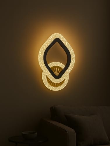 Image of SINOMAN Elegant Crystal Wall Light Decorative Ring Design Sconce 3 Step Adjustable Color Changing, Soft Lighting for Living Room, Bedroom, Hallway, and Home Decoration (Inbuilt Led)