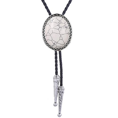 Bolo Cravate pour Homme en cuir noir et pierre naturelle style western cowboy