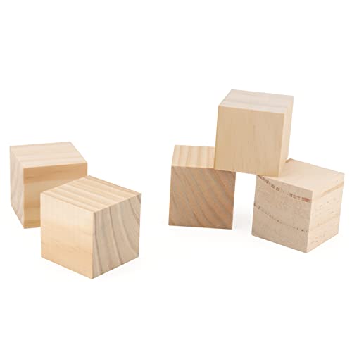 LEXININ 60 PCS 2 Inch Small Wooden Cubes, Natural Unfinished Wood Blocks, Blank Square Wood Cubes for Crafts, DIY Projects