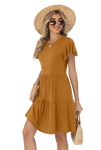 Image of HiMONE Summer Dresses for Women 2025 Vacation Sundresses Ruffle Sleeve Boat Neck with Pockets A Line Casual Dress XS-2XL