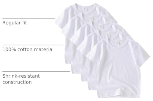 Image of 5 Pack Kids T-Shirt Cotton Tee Shirts for Boys and Girls Toddler Tops