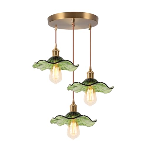 Lampadario in Vetro Ambra Fiore Vintage Ottone Dorato 3 Teste Lampadario Soggiorno Moderno Illuminazione da Soffitto Art Deco Interni Appeso Per Sala da Pranzo Camera Da Letto Cucina