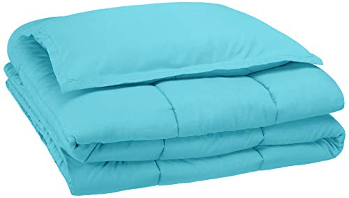 AmazonBasics Easy-Wash Microfiber Kid's Comforter and Pillow Sham Set - Twin, Bright Aqua
